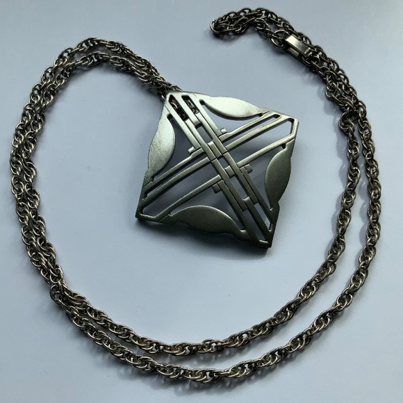 70s Kelly Waters Pewter Modernist Pendant Necklace - Picture 4 of 5